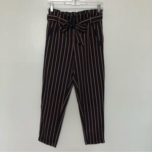 Zara Paper Bag Waist Pants Striped Blue Red XS